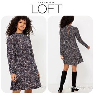 LOFT Mock Neck Flare mini Dress long sleeves floral women 6 casual festival y2k